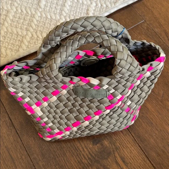 NWT - Parker & Hyde - Woven Mini Tote Bag - Sage Multi Pink - Picture 3 of 7